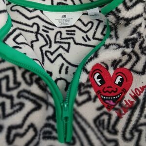 H&M Black and Green Graphic Fleece Jacket